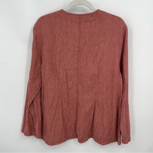 J Jill 100% Linen Red Top Pockets Button Down V Neck Sz L - Picture 4 of 6